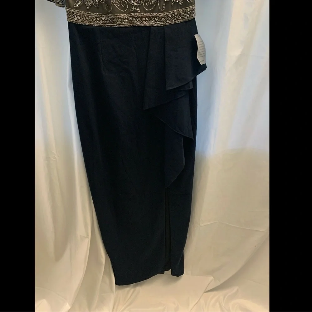 NEW Adrianna Papell Beaded Cascading Ruffle Gown in Midnight Blue [ SZ 4 ]‎
